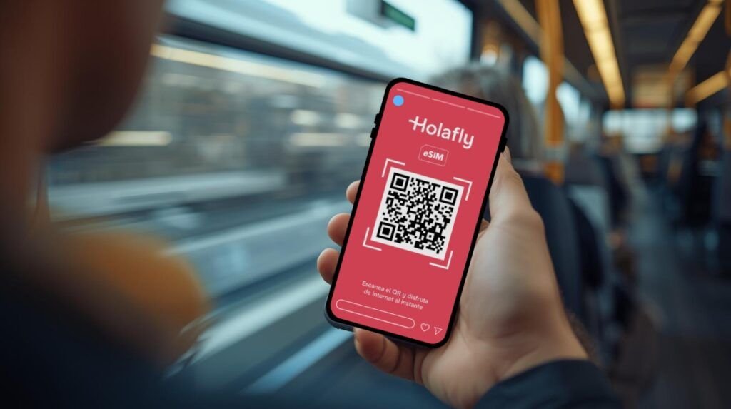 eSIM Holafly instalada en un móvil para tener internet en el extranjero durante un viaje